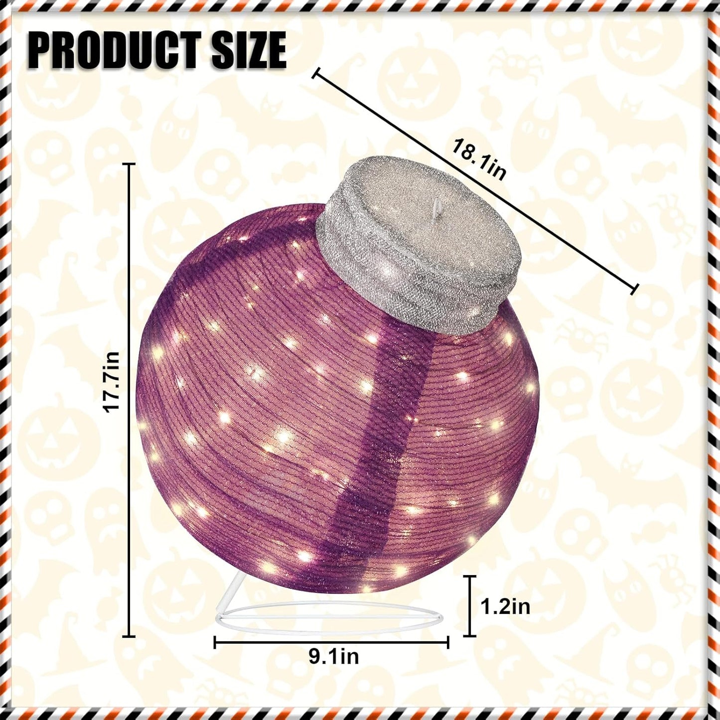 BRIGHTDECK Outdoor Halloween Ornaments, Lighted Pop-Up Outdoor Holiday Ball Decoration with 80 LED Lights, 8 Light Modes, Lighted Collapsible Holiday Decorations for Yard, Home (Purple)