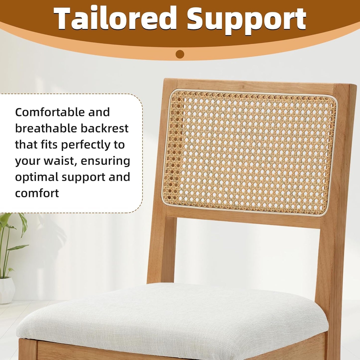 Westice Rattan Dining Chairs Set of 6, Farmhouse Natural Dining Room Chairs with Upholstered Cushion, Wood Armless Chairs for Kitchen/Restaurant