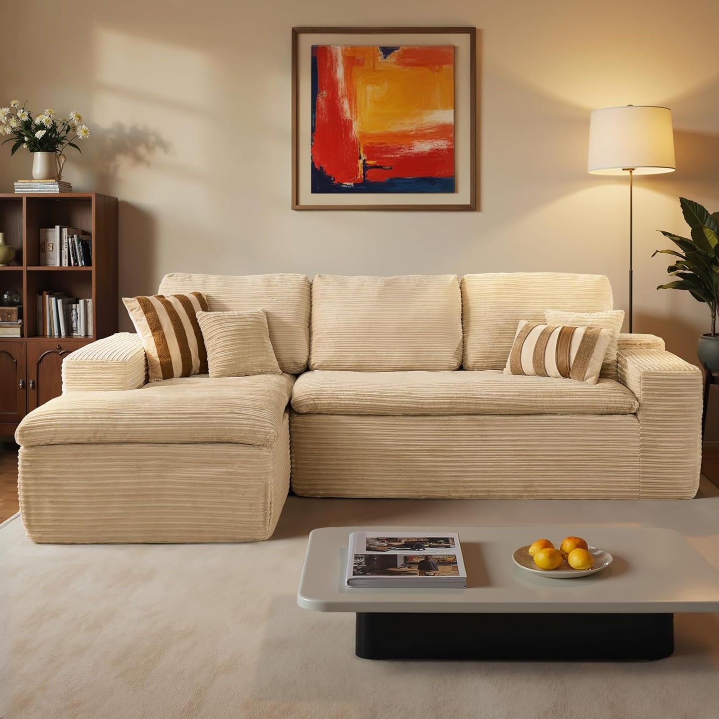 ovios 105” Modular Sectional Sofa with Thicken Seat Cushion, Cloud Couch with Deep Seat, Modern L-Shape Sofas Couches with Chaise,Upholstered Couches for Living Room Bedroom,Camel