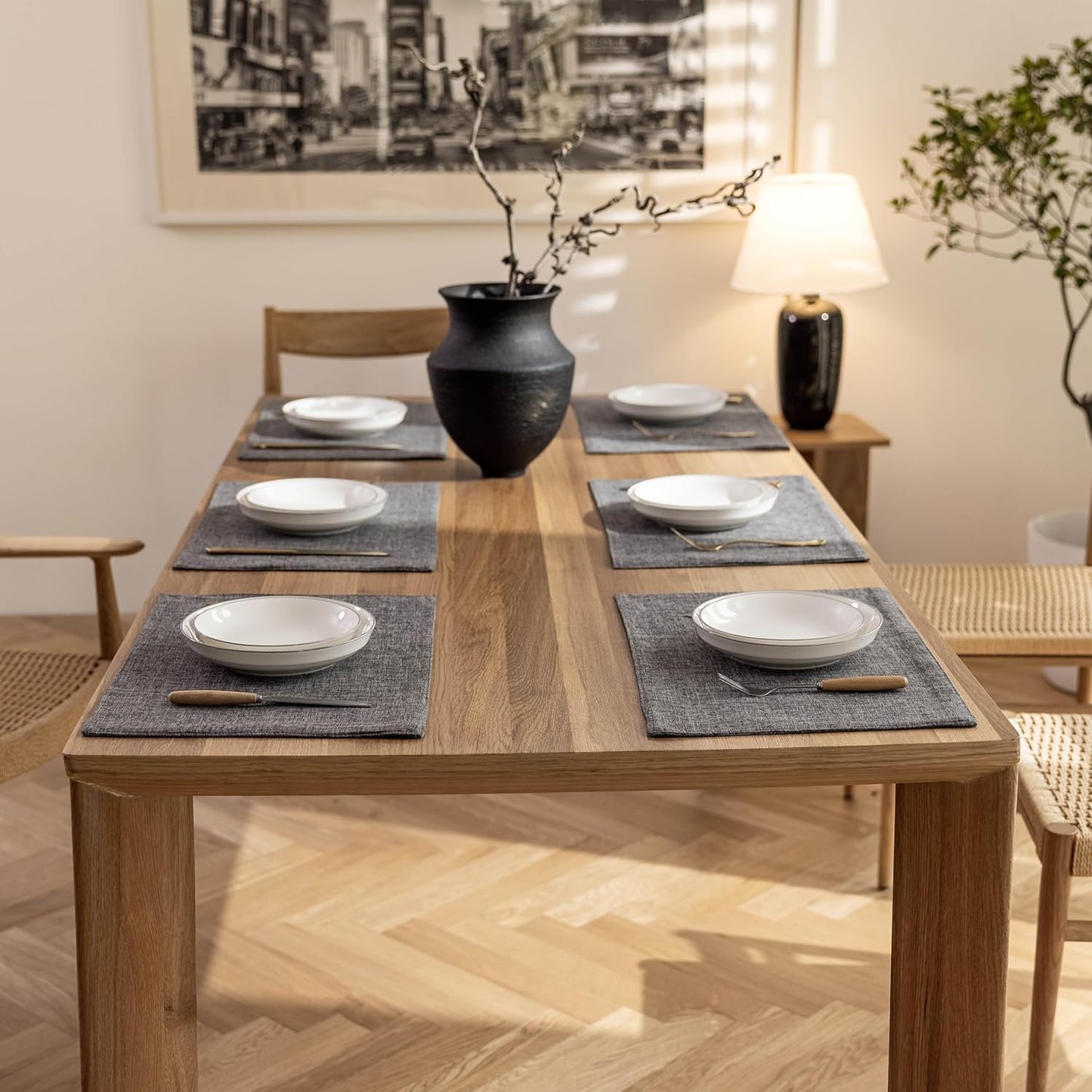 Demetex Placemats Table Mats Set of 6 Heat Resistant Washable Cloth Place Mats for Dining Table Holiday, Dark Grey