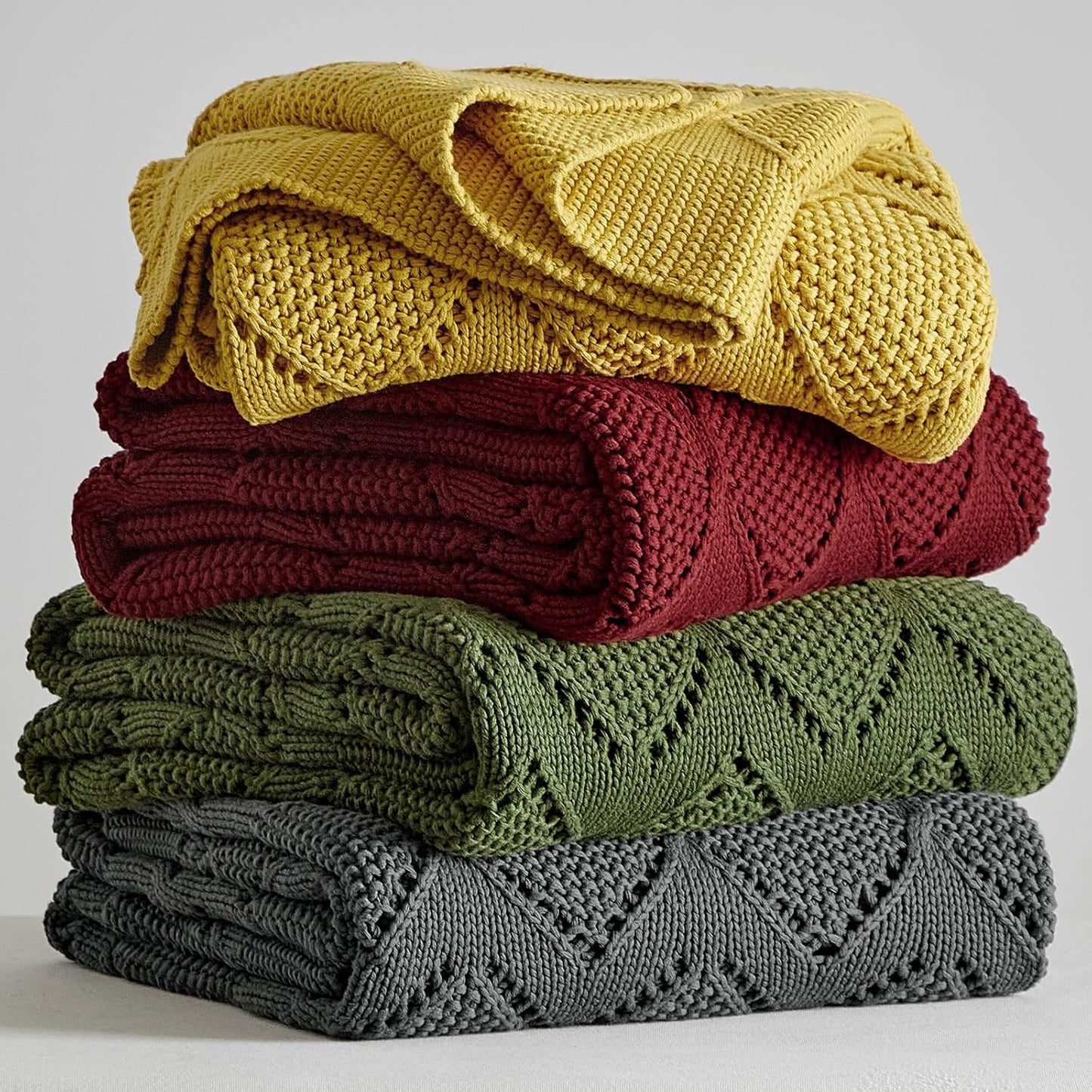 Longhui bedding Chunky Cotton Knit Throw Blanket for Couch, Sofa, Bed, or Chair, Decorative Breathable Fall Cable Knit Blanket 51 x 63 Inches, Medium Weight Mustard Yellow