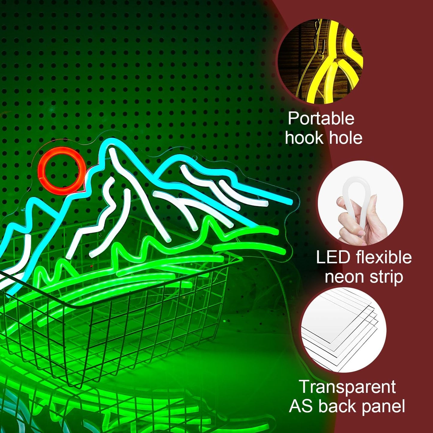 Mountain Neon Sign for Wall Decor Dimmable Landscape Neon Light with USB Powered Sunrise and Sunset Led Light Up Sign for Bedroom Living Room Hotel Decor(16.7 * 8.7In)