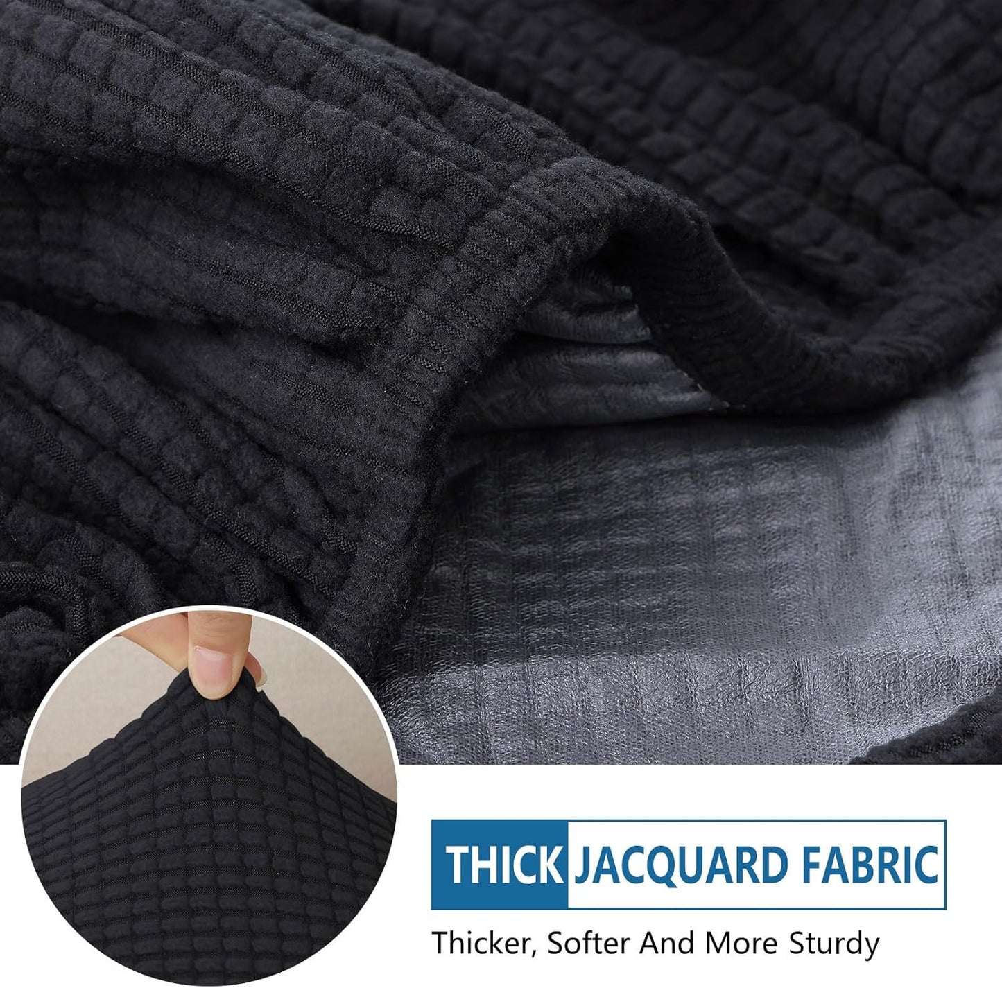 hyha Waterproof Couch Cushion Covers for Pets, Non Slip Sofa Seat Cover for Dogs Washable, Soft Thick Stretch Jacquard Fabric, Sofa Slipcovers with Elastic Bottom (1 Chaise+2 Seater, Black)