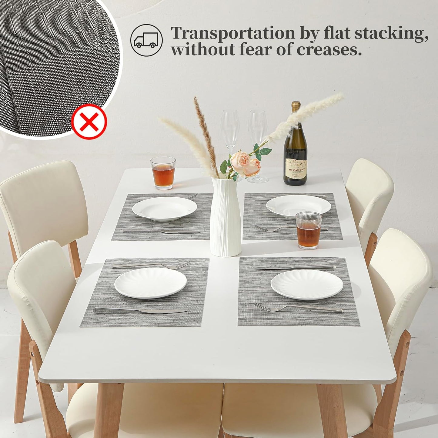 Leetaltree Silver Placemats Set of 8 - Heat Resistant Non-Slip Place mats for Dining Table, Washable Durable PVC Vinyl Woven Table Mats（Silver, 8）