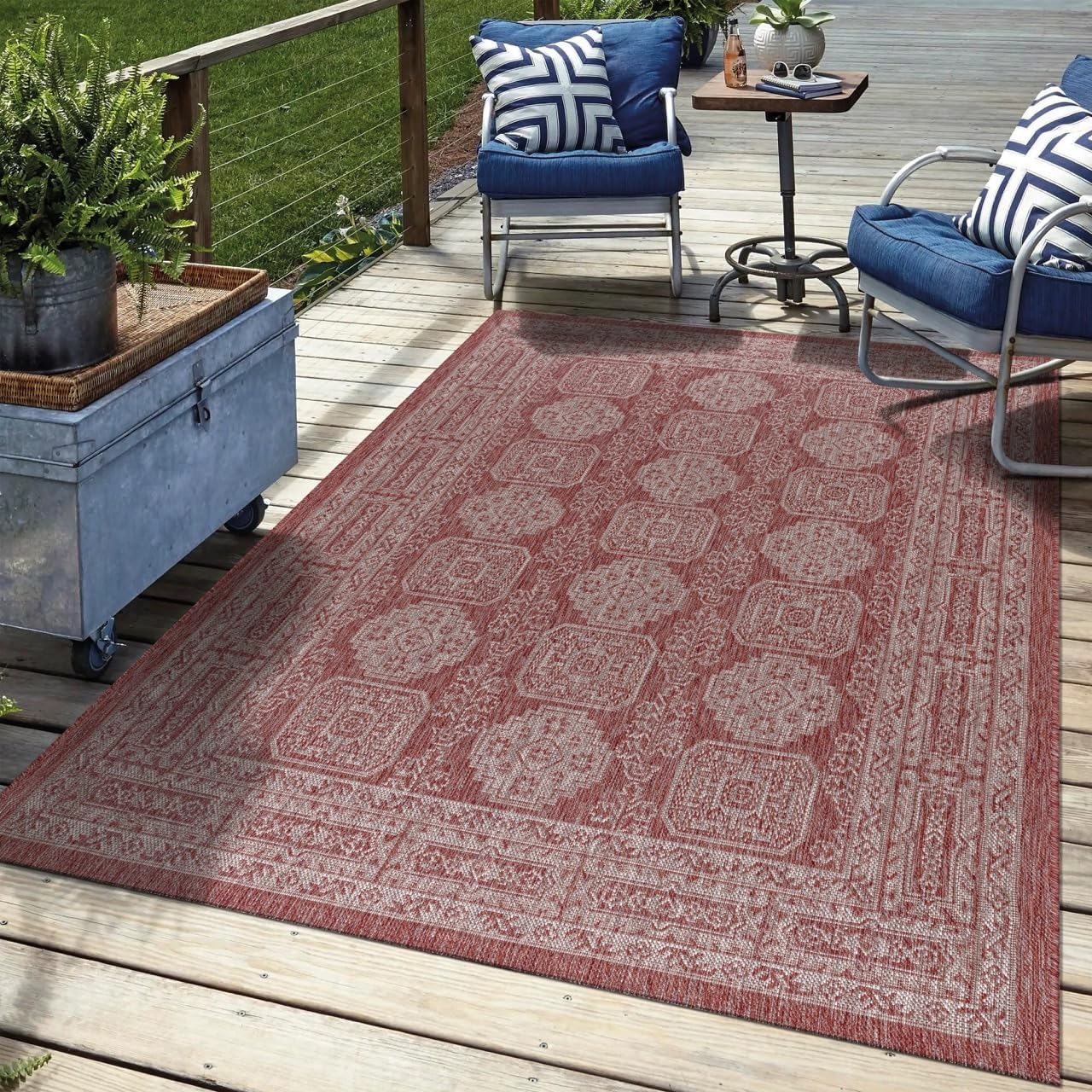 Keen Home Design Terrace Outdoor Area Rug - 5x8 Washable Indoor/Outdoor Rug for Patio, Kitchen, Balcony, Beach, Garden, Deck and Porch, Size: 5'3"x7'7"