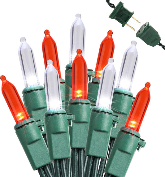 Brizled Red & White Christmas Lights, 33ft 100 LED Christmas Tree Lights, 120V UL Listed Mini String Lights Connectable, Plugin LED Xmas Lights, Indoor Christmas Lights for Outdoor Party Home Decor