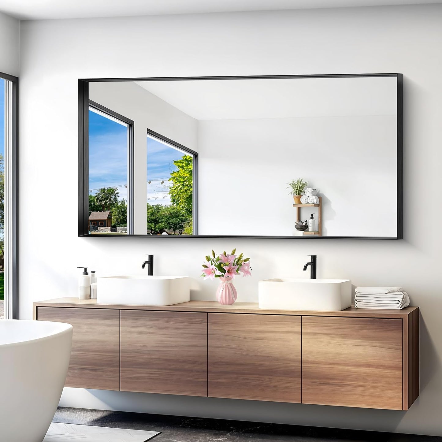 Black Bathroom Mirror, 72x36 Inch Rectangular Deep Frame Mirror, Large Wall Mounted Bathroom Vanity Mirror Over Sink for Bedroom,Restroom, Living Room, Hangs Vertically or Horizontally