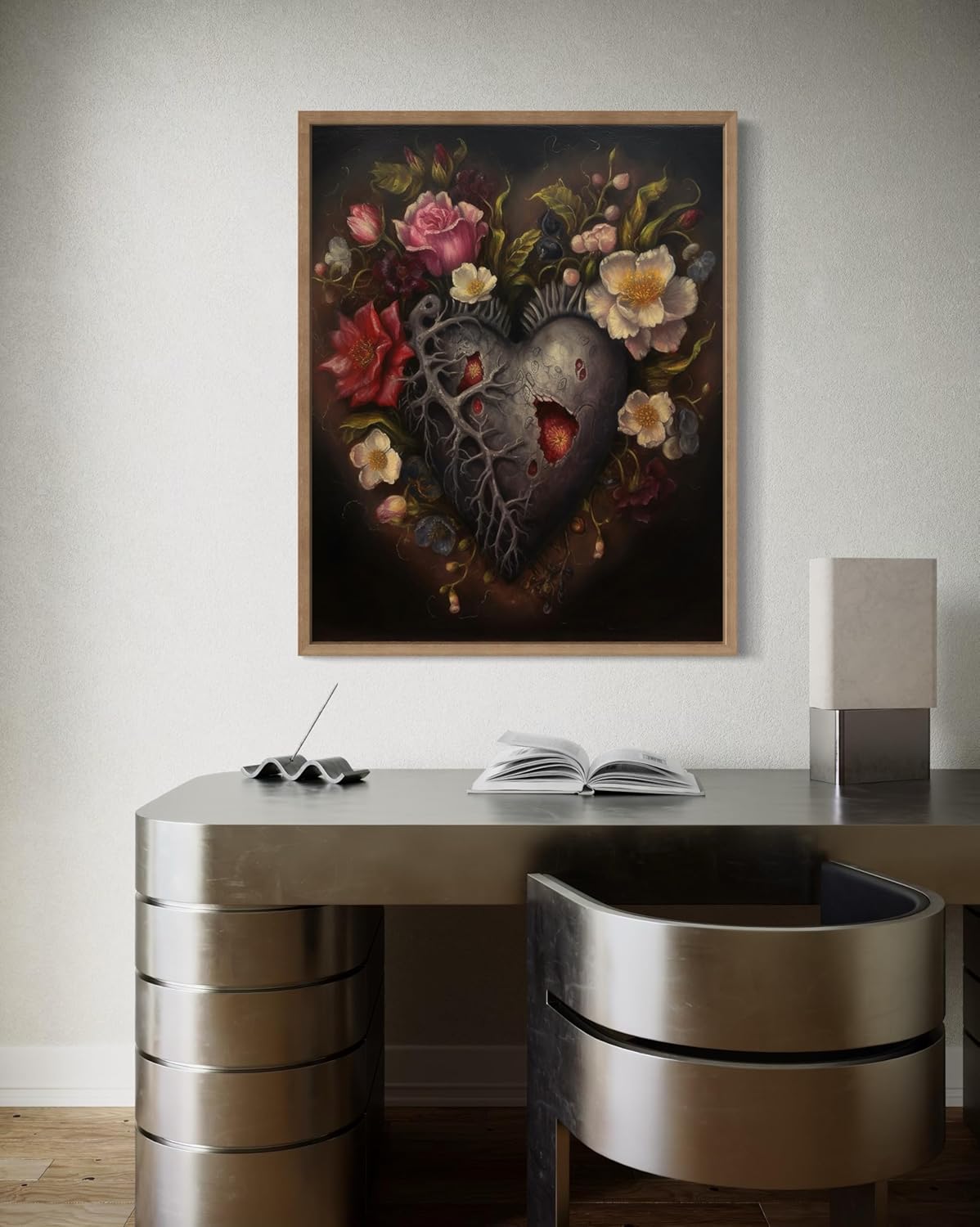 Gothic Heart Poster Art Print, Halloween Scary Vintage Wall Art Academia Spooky Painting Decoration for Horror Prints, Posters Bedroom Decor 89 (Gothic Heart, 16 x 20 inches, Wood Frame)