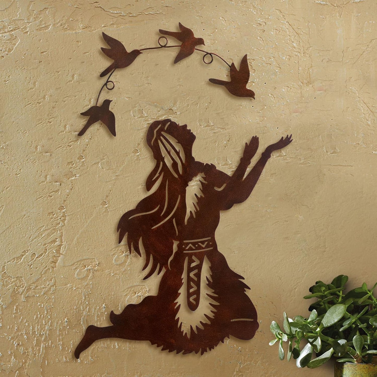 Native American Southwest Metal Wall Art Elf Woman West Indian Style Set of 2