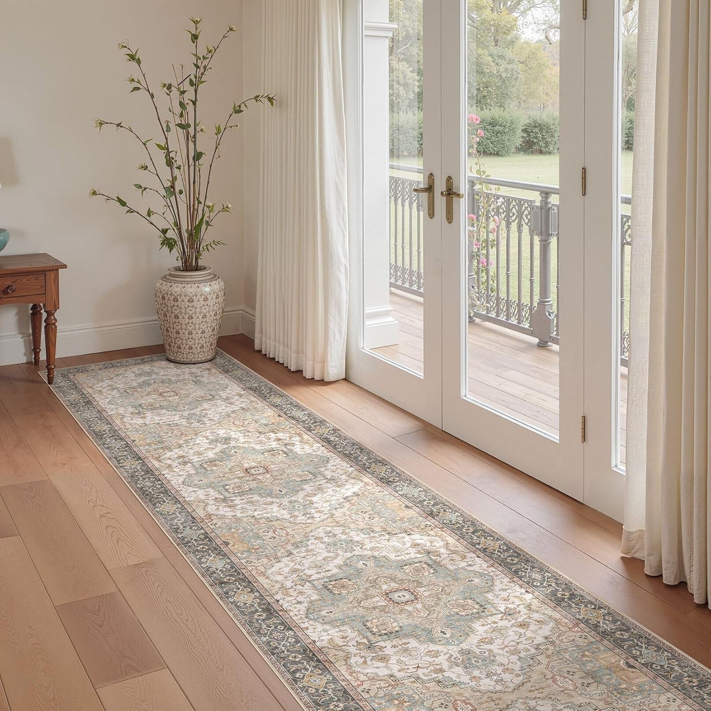 Washable 2.6x14 Runner Rug - Area Rugs Neutral Vintage Distressed Floral Farmhouse Boho Large Soft Floor Rug Indoor Carpet for Hallway Entryway Home - Forest Green Orange