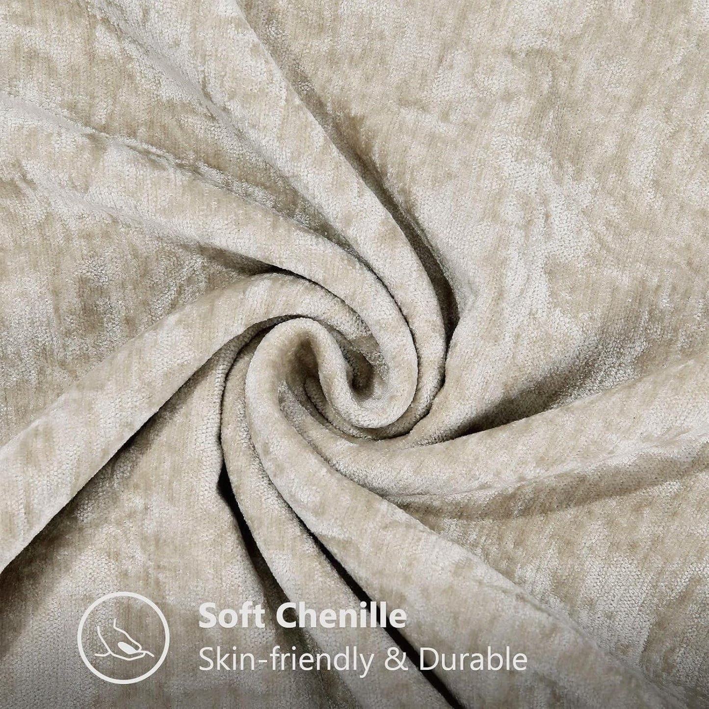 decorUhome Chenille Soft Throw Pillow Covers 24x24 Set of 2, Farmhouse Velvet Neutral Decorative Euro Pillow Covers with Stitched Edge for Couch Sofa Bed Home Decor, Beige