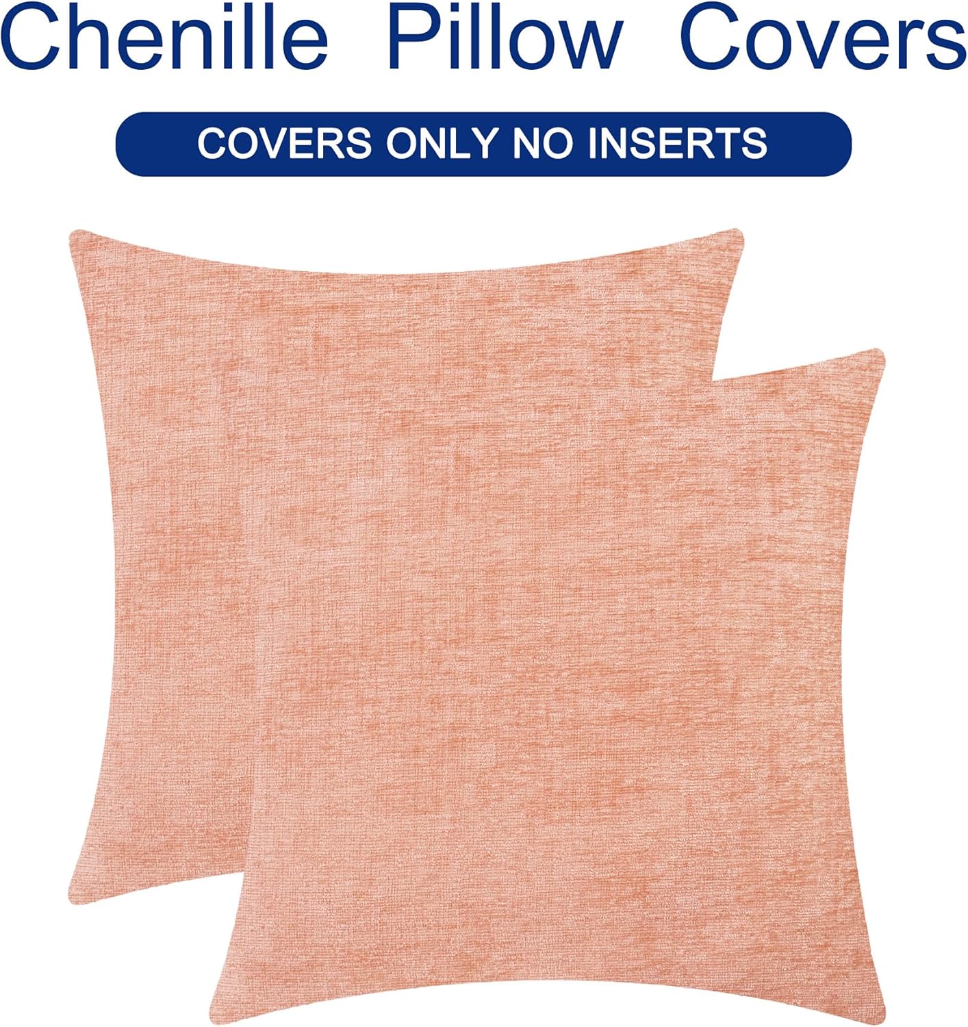 CaliTime Throw Pillow Covers Decorative 26 X 26 Inches Pack of 2 Cozy Chenille Cushion Cases for Couch Sofa Bed Living Room Home Dusty Pink