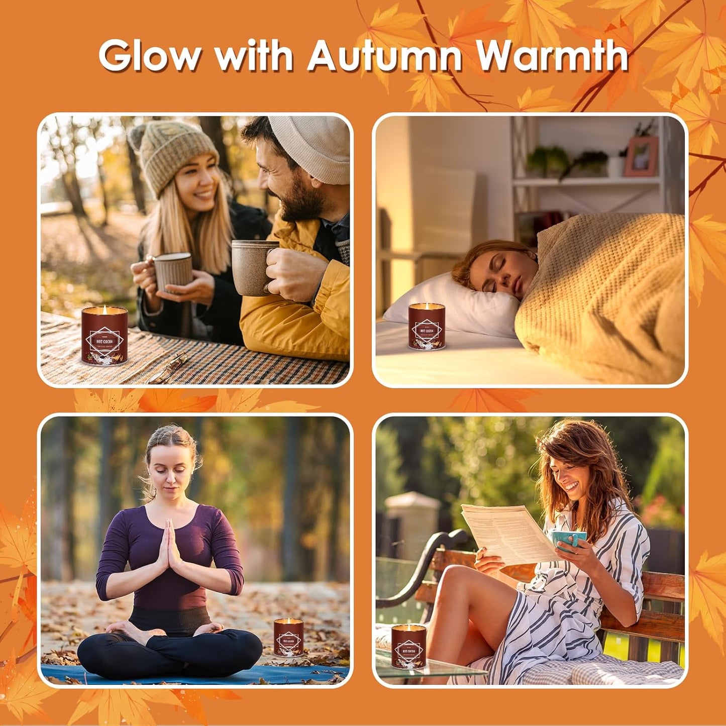 Hot Cocoa Fall Scented Candle – 9 oz Soy Wax in Travel-Friendly Reusable Tin, Non-Toxic & Clean Burning, 50-Hour Burn – Cozy Autumn Fragrance, Holiday Gift & Fall Decor for Women & Men