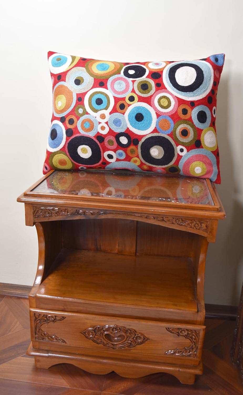 Lumbar Red Polka Dots Decorative Pillow Cover Contemporary Pillowcase Farmhouse Chair Cushion Modern Outdoor Pillowsham Couch Cushion Hand Embroidered Wool Size - 14x20