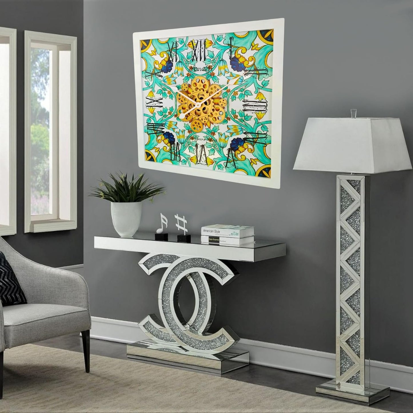 The Gears Clock Wall Clock Italy Collection with Moving Gears (Amalfi, 24 inches (60 cm))