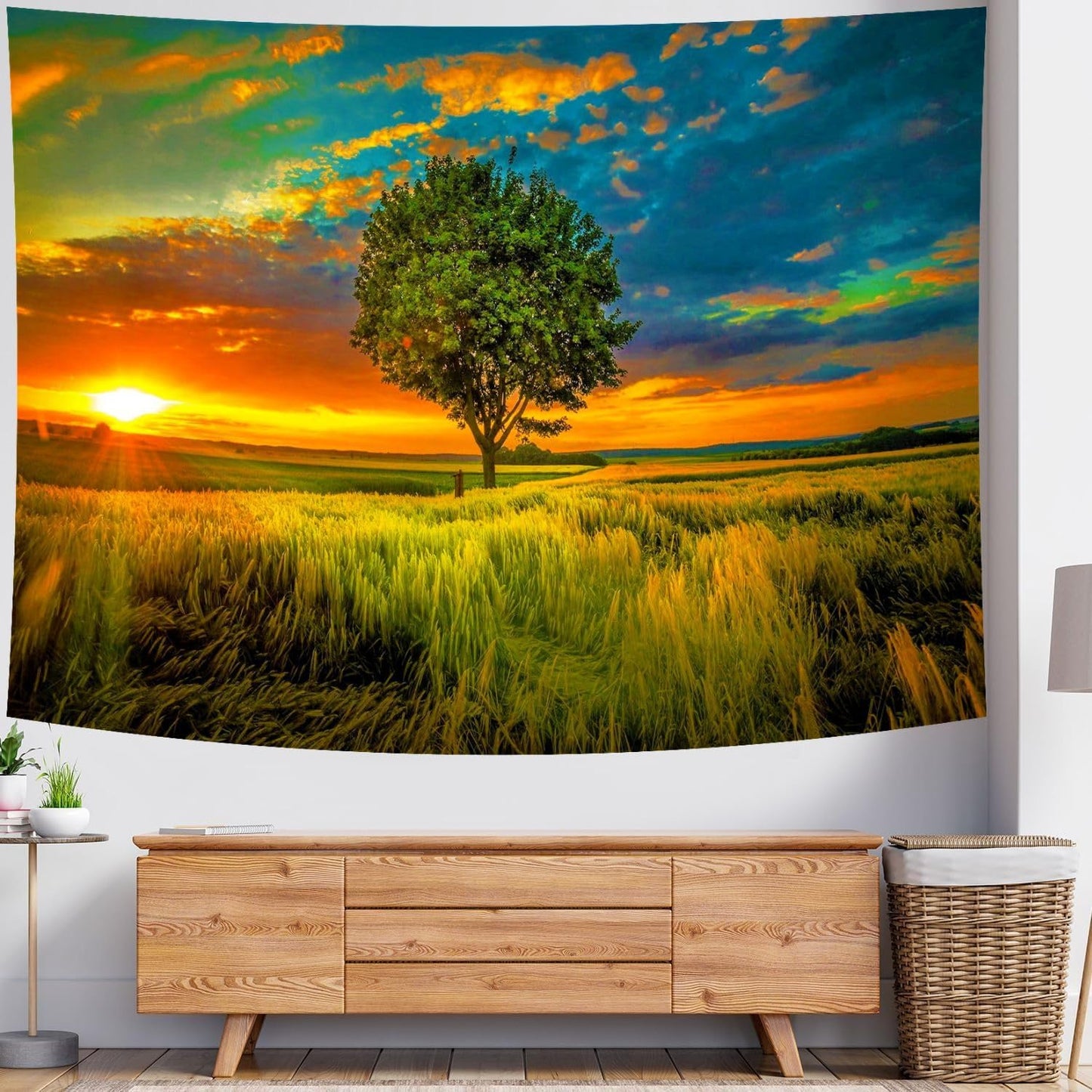 Delur Sunset Tree of Life Tapestry Forest Nature Landscape Wall Hanging Tapestry Scenic Tree Woodland Natural Sunrise Headboard for Bedroom Living Room Home Decor (70.8" x 92.5")