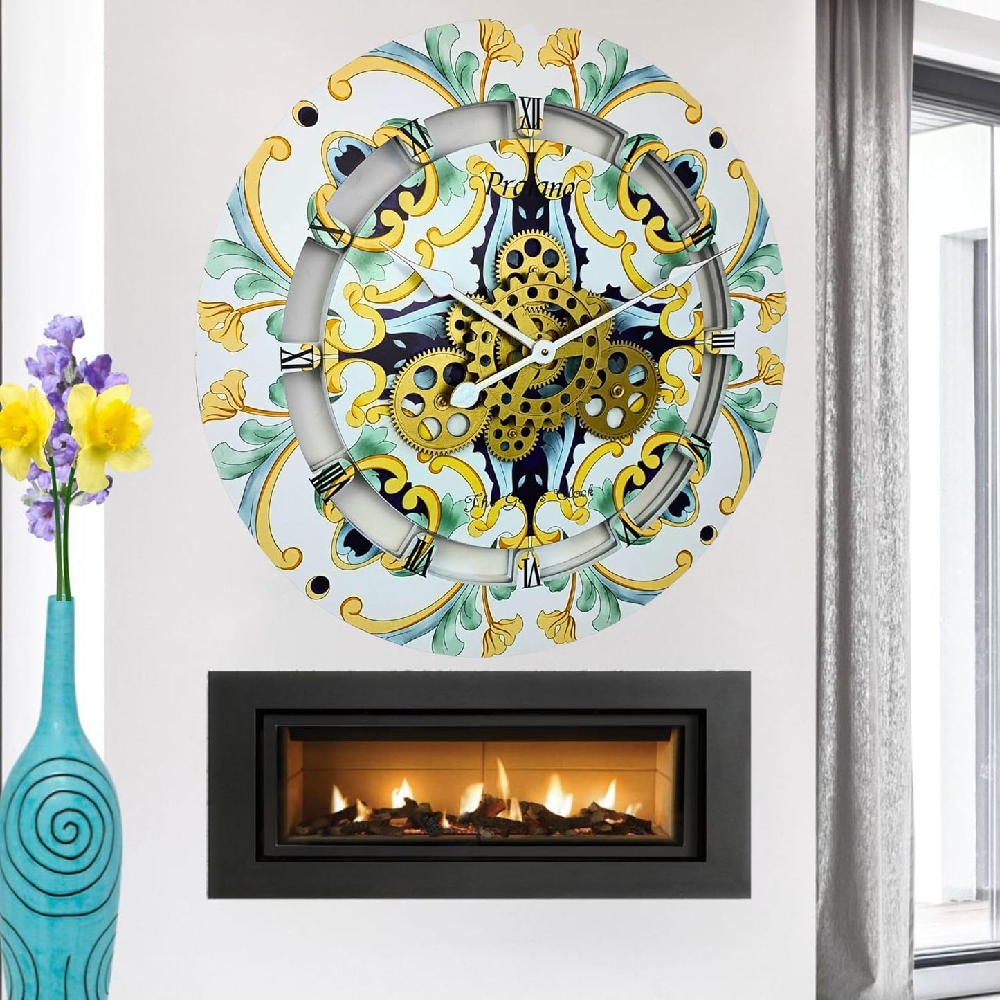 The Gears Clock 24 inches Round Italy Collection Wall Clock with Moving Gears Italy LINE (Praiano)