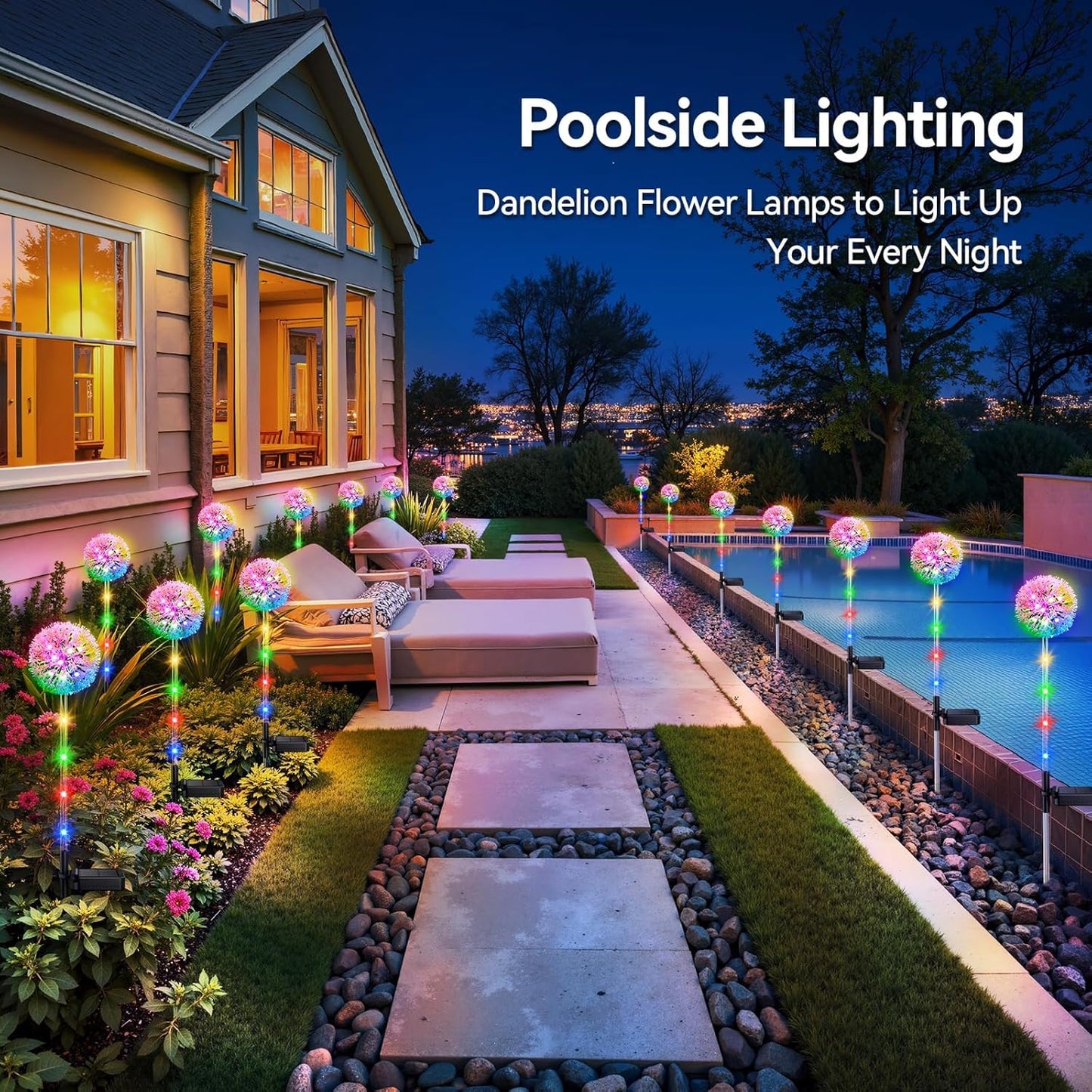 Solar Garden Lights Outdoor Decorations: 4 Pack Dandelion Flower Lights, 2 Modes Colorful 16 LED Landscape Light, Waterproof Artificial Flowers for Yard, Patio, Pathway Decor, Gifts for Women Mom