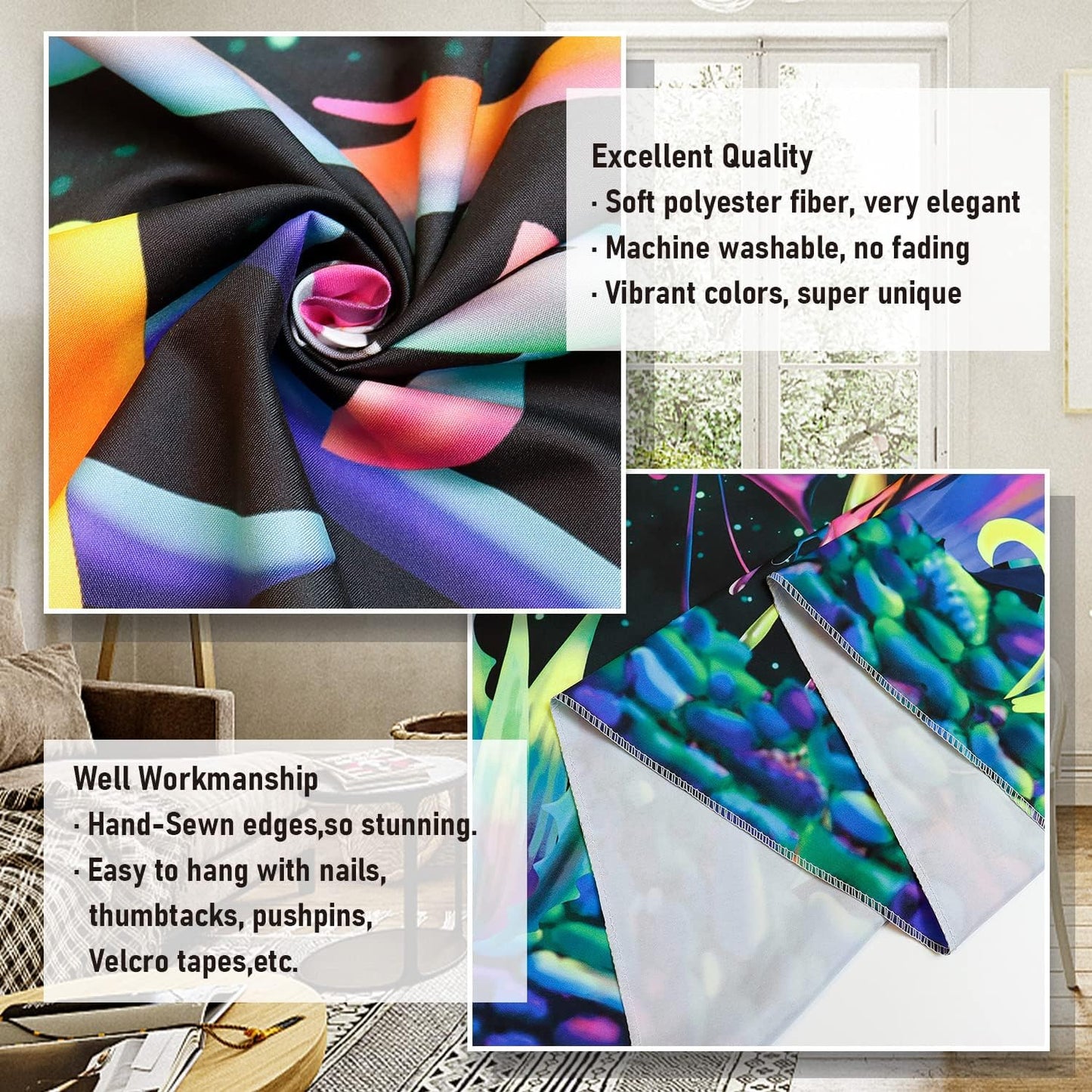 Amonercvita Blacklight Skull Tapestry Trippy Skeleton Wall Tapestries UV Reactive Neon Plants Trees Tapestries Aesthetic Galaxy Space Tapestry Wall Hanging for Bedroom Decor(W51.2×H59.1 inches)