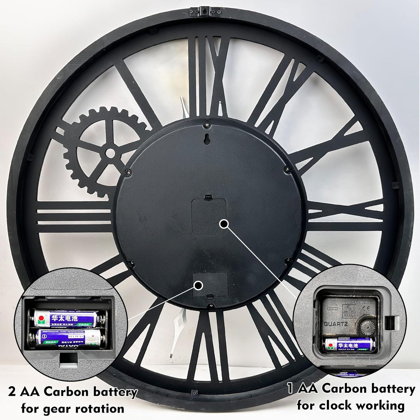 The B-Style 36" Large Moving Gear Wall Clock Oversized Vintage Farmhouse Wall Clocks for Living Room Decor Rustic Industrial Wood Clock (Gray White and Bronze Gears)