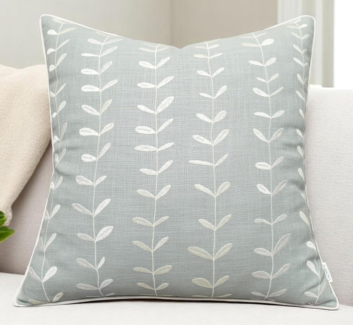 VAGMINE Embroidered Lollipop Cushion Cover - 20x20 Inches Square - 100% Cotton Robins Egg Throw Pillow Case - Subtle Textured Pattern - Perfect for Sofa, Lounge, Bed, Farmhouse, Office Decor