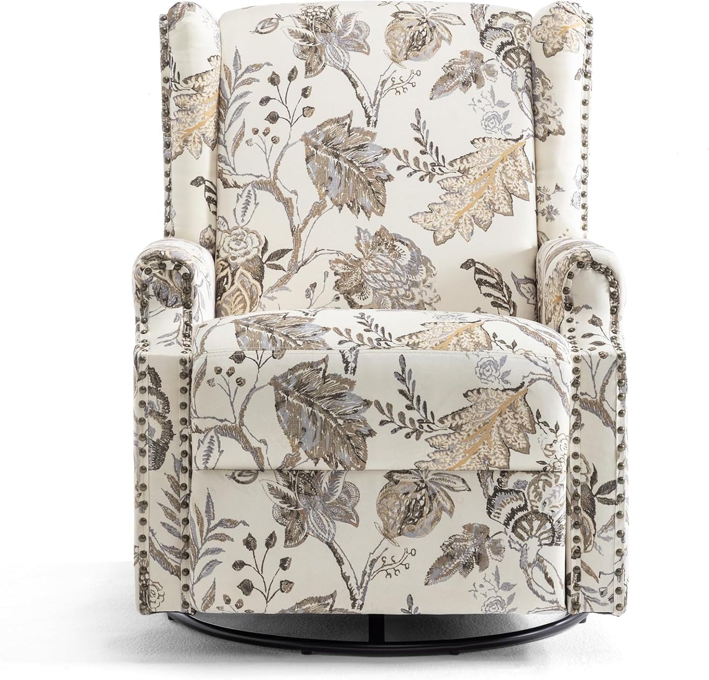 UIXE Swivel Rocker Manual Recliner Chairs Set of 2, Wingback Swivel Glider Fabric Nursery Reclining Sofa Chair, High Back Upholstered Arm Chair for Living Room Bedroom - Beige Plants