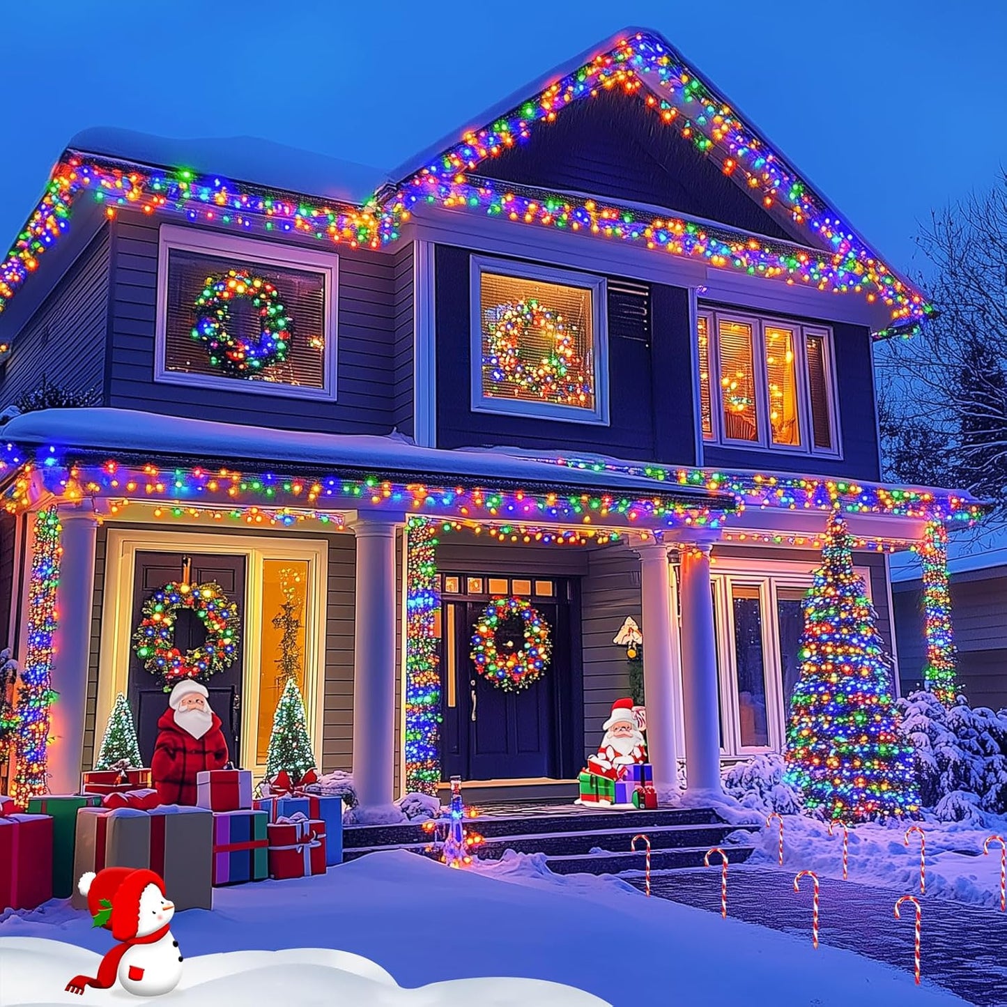 JMEXSUSS 2 Pack Solar String Light 100LED 32.8ft 8 Modes Solar Christmas Lights Waterproof for Gardens, Wedding, Party, Homes, Christmas Tree, Curtains, Outdoors (Multicolor)