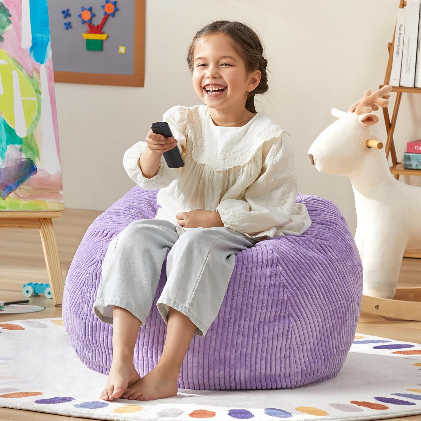 Hobestluk 2.5FT Bean Bag Chair Beanbags Small Bean Bag Chair with Filler Included Teardrop Bean Bag with Removable Cover for Bedroom Living Room (Small, Purple)