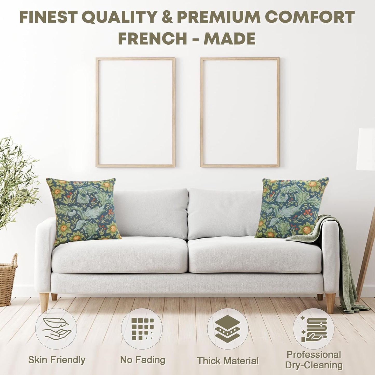 Charlotte Home Furnishings Decorative Tapestry Pillow Cover 19x19 in, Blue Tree Couch Throw Pillow Cover, French Country Square Cushion Cases for Living Room Home Decor, Soft Cotton Jacquard Woven