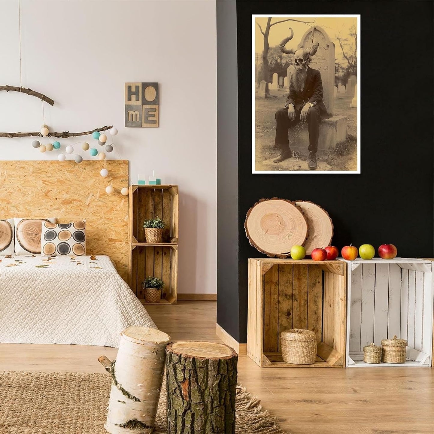 Skeleton Halloween Forest Occult Poster Vintage Spooky Canvas Wall Art Gothic Room Decor Dark Academia Bedroom Decorations Creepy Skull Prints Picture Aesthetic 16X24inch Unframed