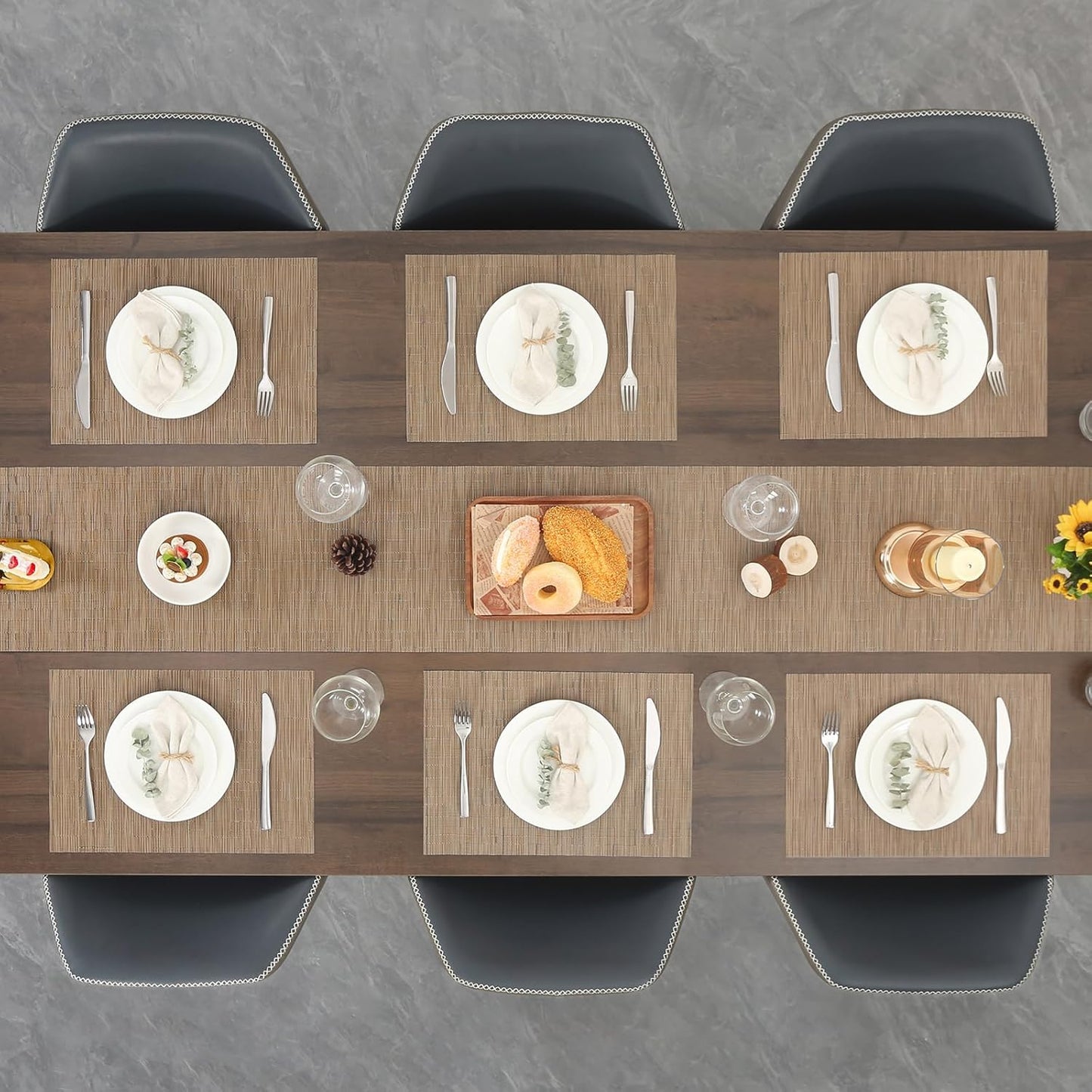 Myir JUN Placemats Set of 6, Vinyl Woven Placemats Place Mats Indoor Washable Table Mats Non-Slip Place mats for Dining Table (Light Brown, Set of 6)