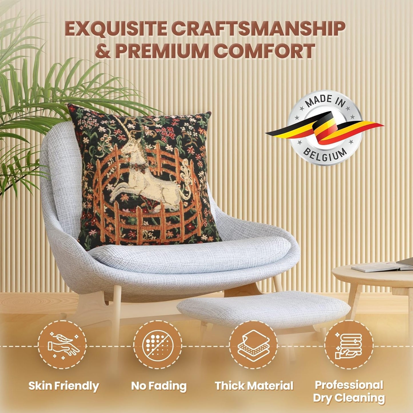 Charlotte Home Furnishings Couch Pillow Covers 16X16 in, Unicorn Decorative Throw Pillow Covers, Belgian Square Tapestry Cushion Case, Living Room Bed Sofa Home Decor, Soft Cotton Jacquard Woven