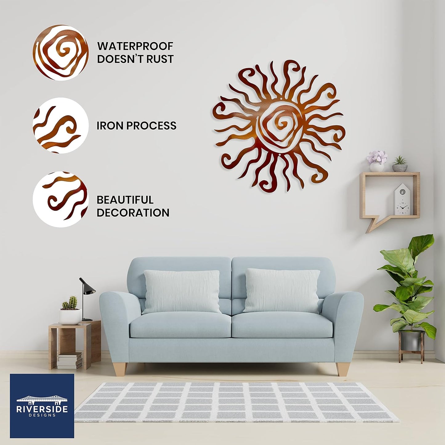 Riverside Designs Wacky Sun Metal Wall Art Indoor/Outdoor Decor - 18" Copper Rust Proof Wall Sculpture - Made in USA - Ideal for Bedroom, Garden, Home, Patio and Farmhouse