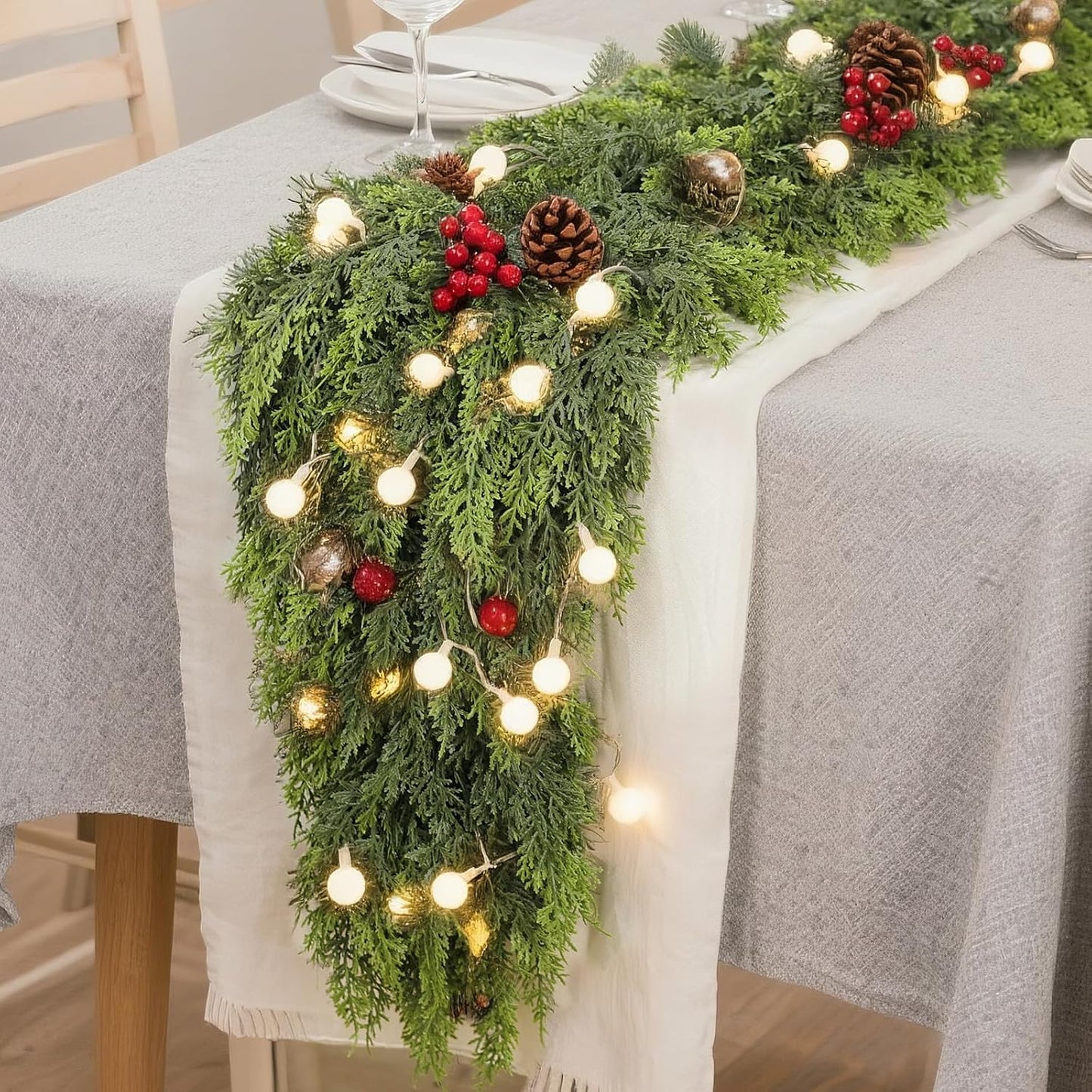 5FT Real Touch Cedar Garland for Fireplace - Artificial Christmas Garlands Realistic Faux Greenery Fake Pine Needles Garland for Holiday,Table, Window,Mantel,Stairs, Home,Indoor Outdoor Decor (2PCS)