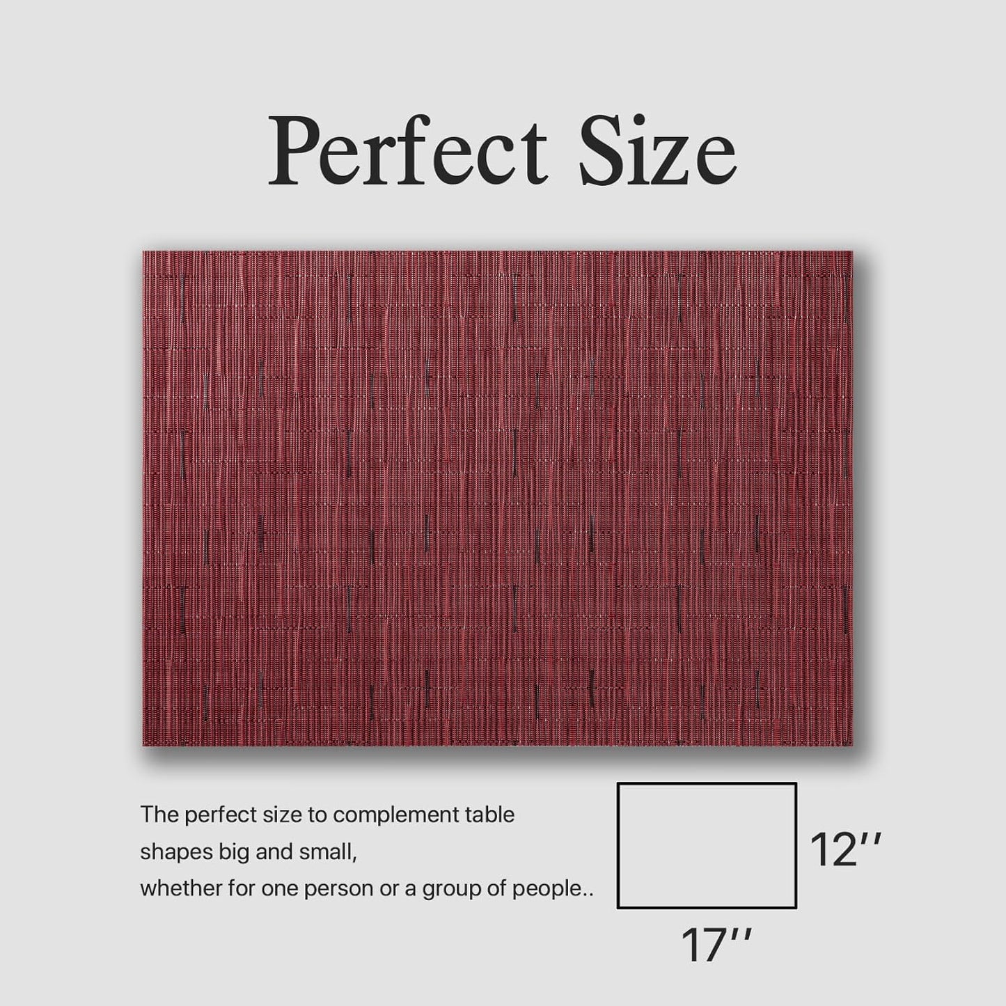 Placemats Set of 8 - Easy Clean Woven Vinyl Placemats for Dining Table, Indoor/Outdoor Place Mats, Washable PVC Table Mats （Burgundy）