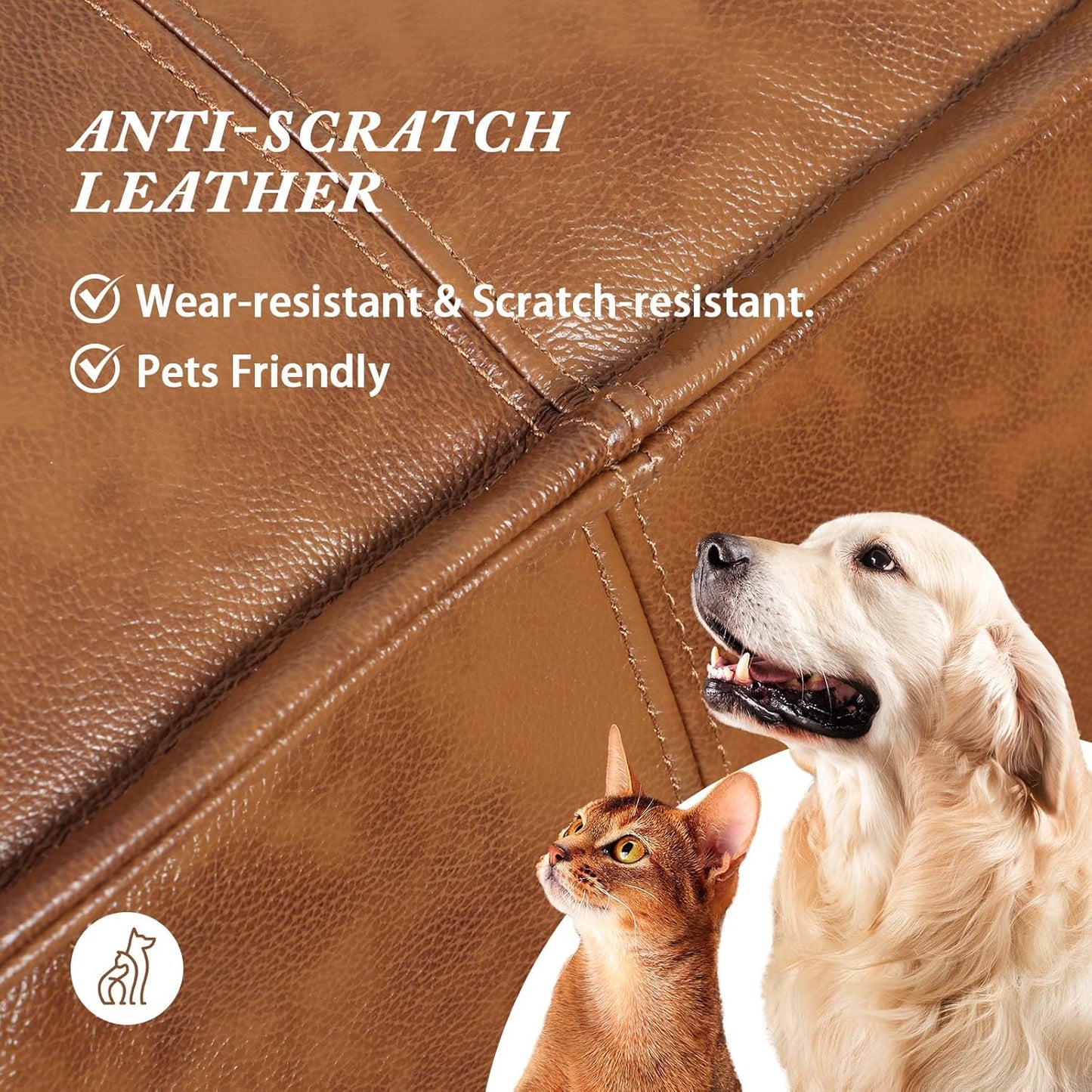 Leather Ottoman,Handmade Stuffed Square Ottoman,Genuine Leather Pouf, Foot Rest Pouf,Comfortable Soft Seating for Living Room & Bedroom (Brown, Square)