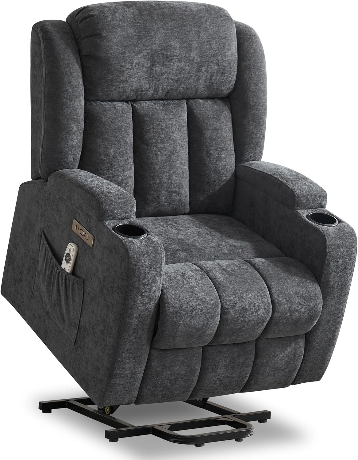 Power Lift Recliner Chair for Elderly with Massage and Heat, Recliner Chairs for Adults, Upgraded Fabric Reclining Sofa Chair with USB & Type-C Ports and Cup Holders, L1188(Grey)