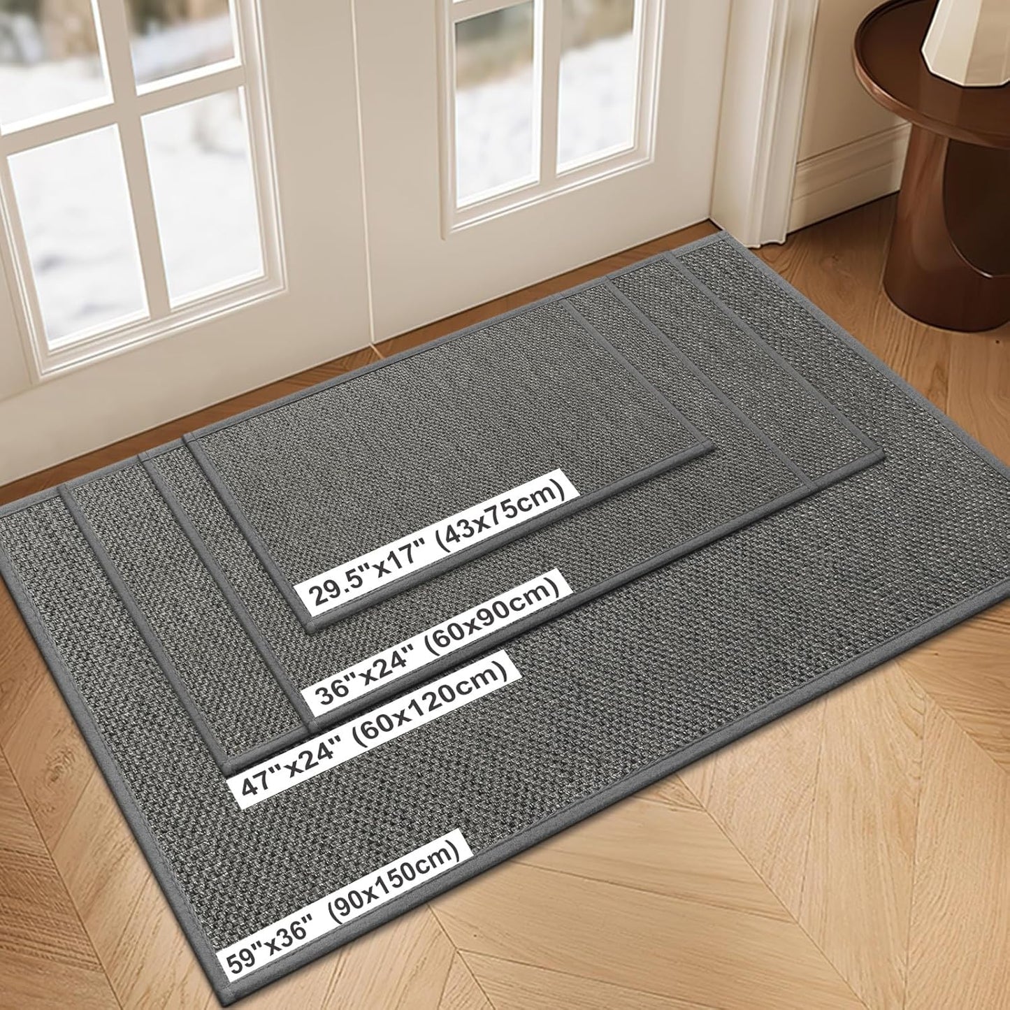 LEKEEPGO Door Mat 17"x29", Non Slip Door Mat Indoor Entrance, Rubber Backing Indoor Door mat Washable Absorbent Low-Profile Doormat Front Entryway Entry Resist Dirt Inside Door Mats, Grey