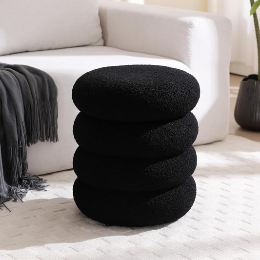 ONEVOG 16 Inch Small Ottoman Foot Rest, Sherpa Storage Ottoman for Toys, Black Vanity Stool Soft Tufted Fabric Pouf, Footstool Seat for Living Room, Dorm, Bedroom