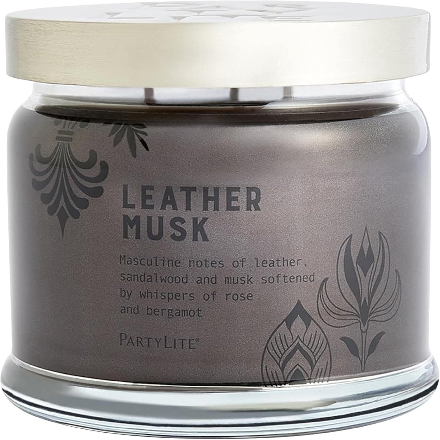 PartyLite 3-Wick Jar Candle, Highly Fragranced Clean Burning Glass Candle, 25-45 Hours Burn Time (Leather Musk)