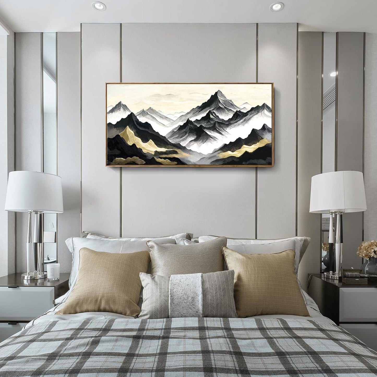 amatop Large Framed Canvas Wall Art Modern Abstract Mountain Landscape Art Print Zen Minimalist Artwork Black and White Decorative Motivational Picture for Office Living Room Bedroom Decor 48x24 Inch