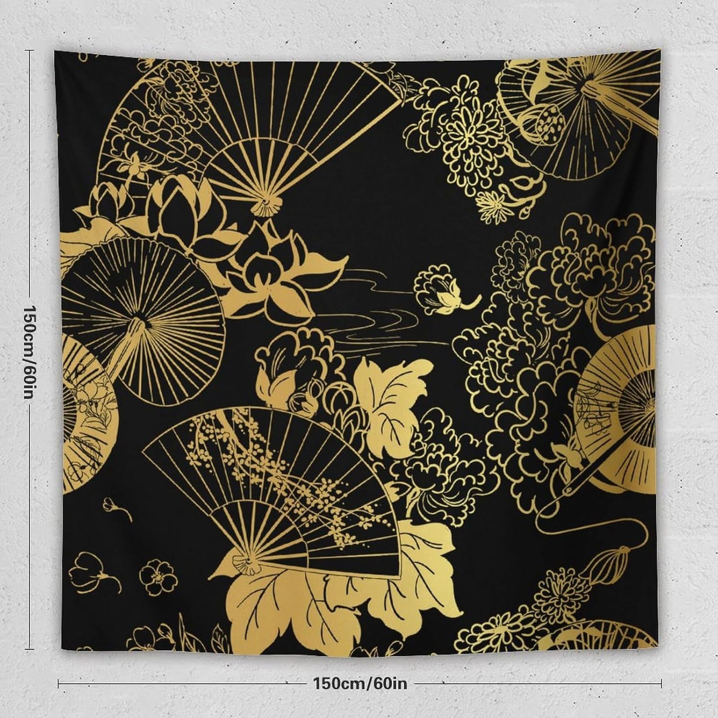 HZOHNAGO Japanese Tapestry Gold Flowers Umbrella Fan Pattern Printed Wall Tapestry Painting Wall Hanging for Bedroom Living Room Dorm 60" W x 60" H