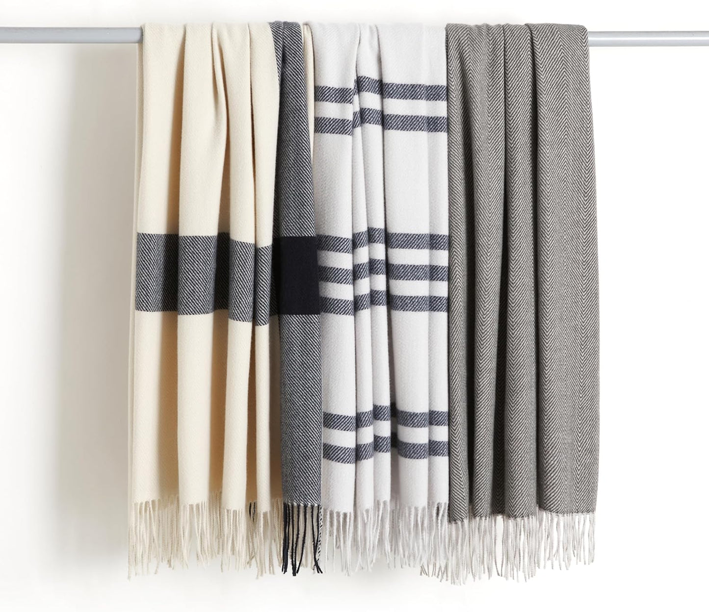 Amazon Basics Room Décor Throw Blanket, Lightweight and Cozy in Recycled Polyester, Light Grey With Blue Stripes, 50"x 60"