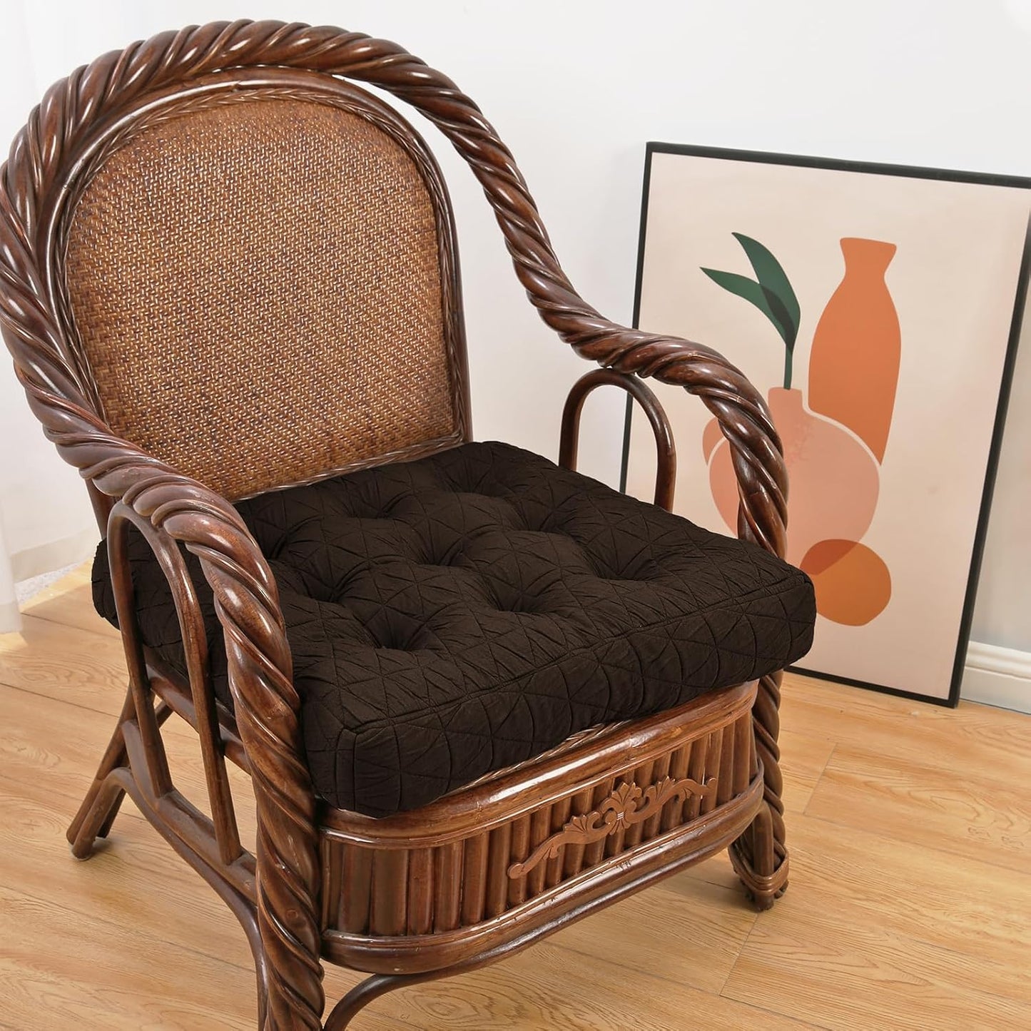 Large Chair Cushions with Handle, 20"x 20" Bite-Size Memory Foam Seat Cushions for Wicker Chair, Patio Non-Slip Rattan Chair Pads, Square Floor Cushion, Brown