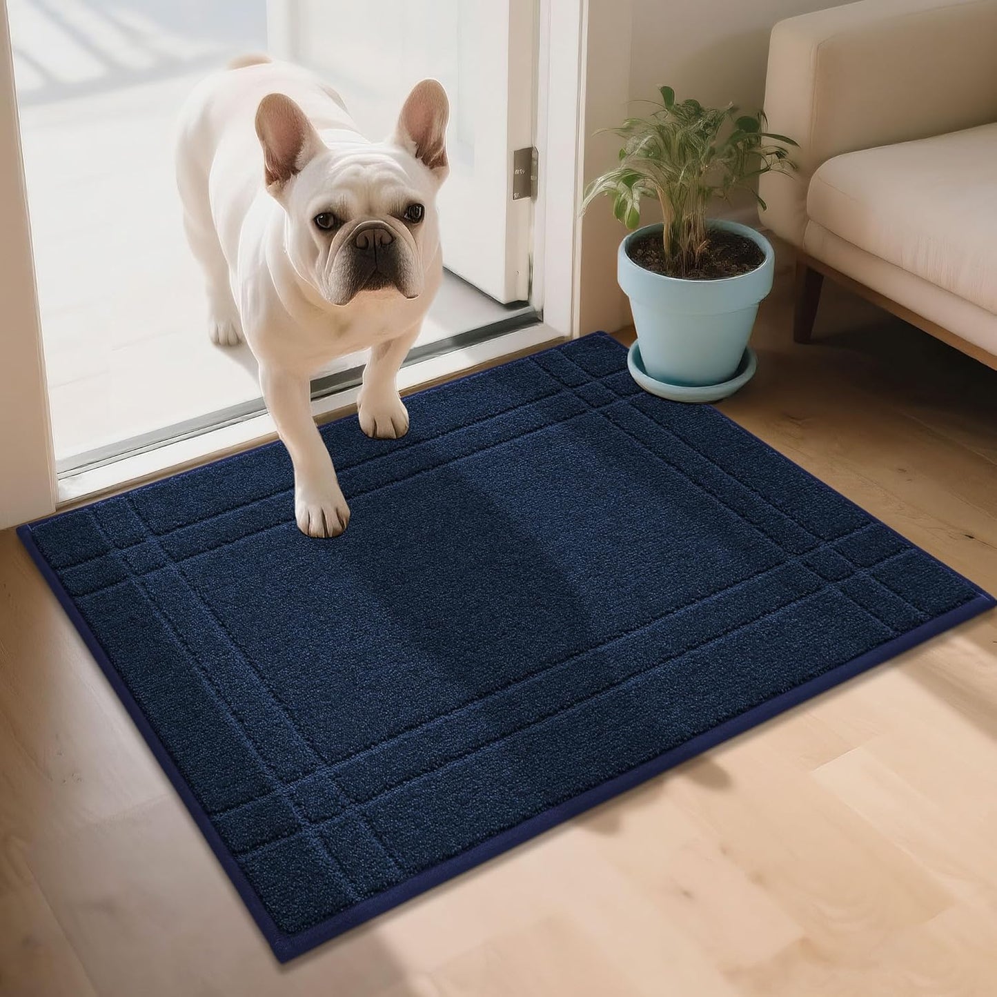 JSEI Entryway Rugs Doormat 24"x36", Non-Slip Dirt Trapper Door Mats Indoor, Washable Absorbent and Stain Resist Welcome Floor Mat for Front Door, Dog Door Mat, Muddy Wet Shoes & Paws, Navy Blue