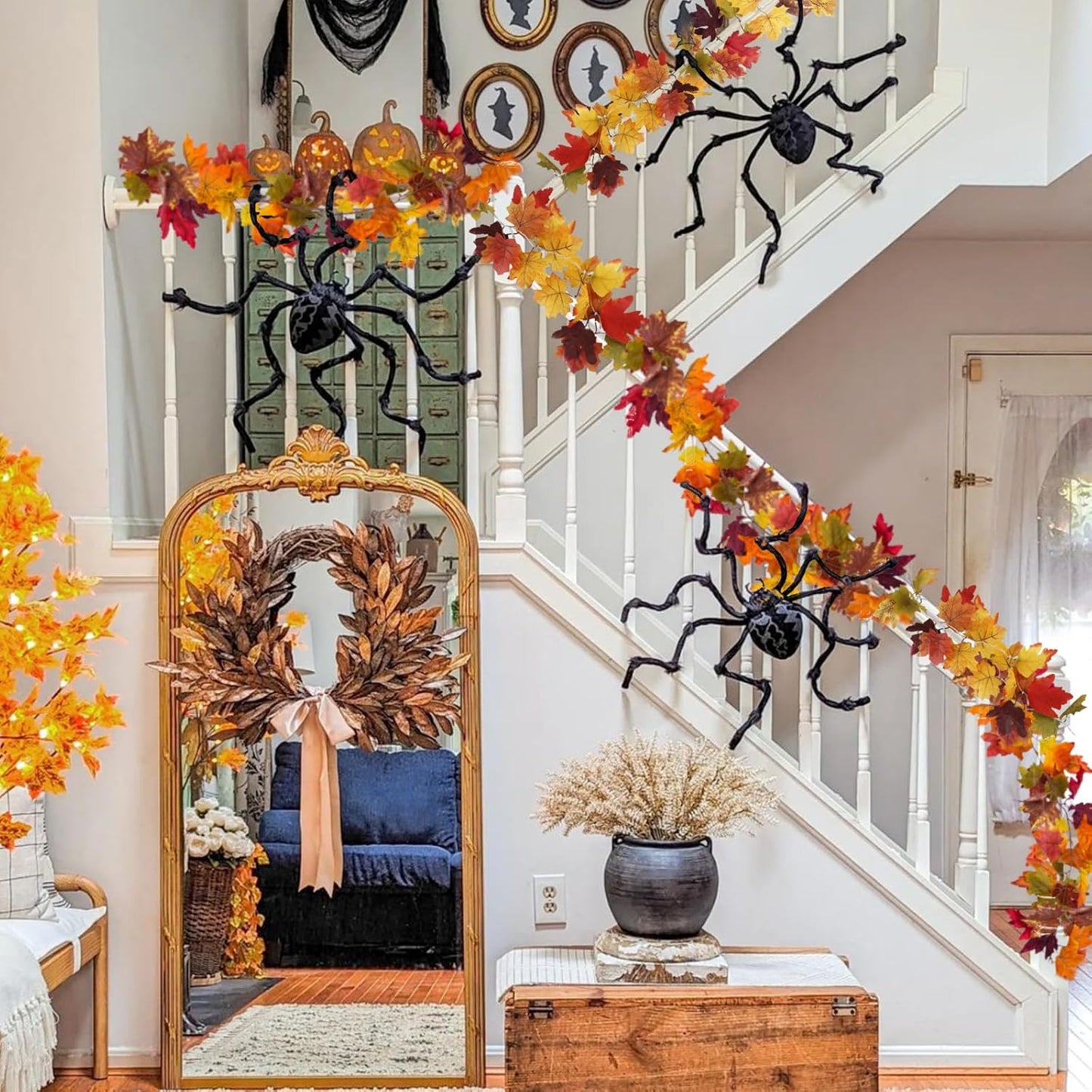 Ouddy Decor 2 Pack Fall Garland with Lights Decorations Maple Leaves Fall Lights Total 20 Ft 60 Led Mixed Color Battery Operated for Indoor Outdoor Autumn Harvest Thanksgiving Halloween Fall Decor