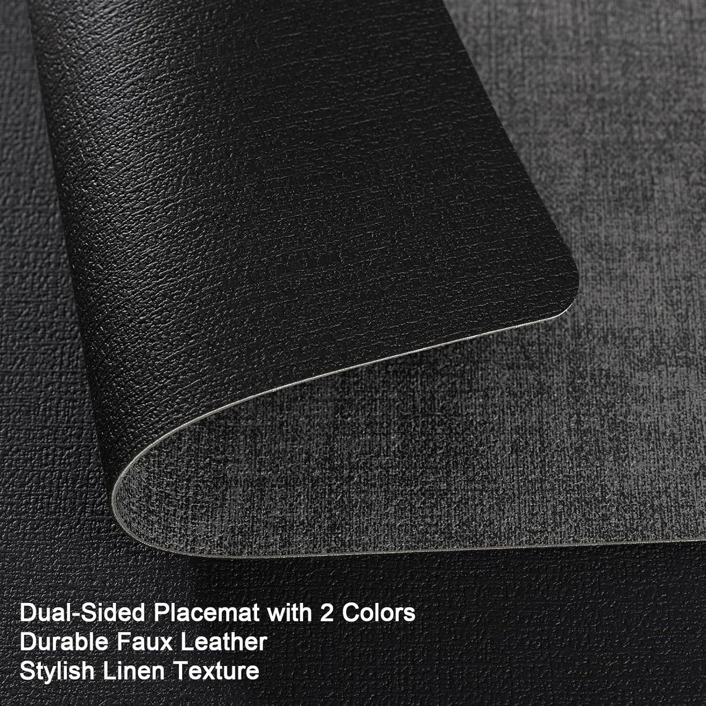 Myir JUN Dual Sided Faux Leather Place Mats Set of 4, Indoor & Outdoor Placemats - Non-Slip, Washable, Square (Gray Black)