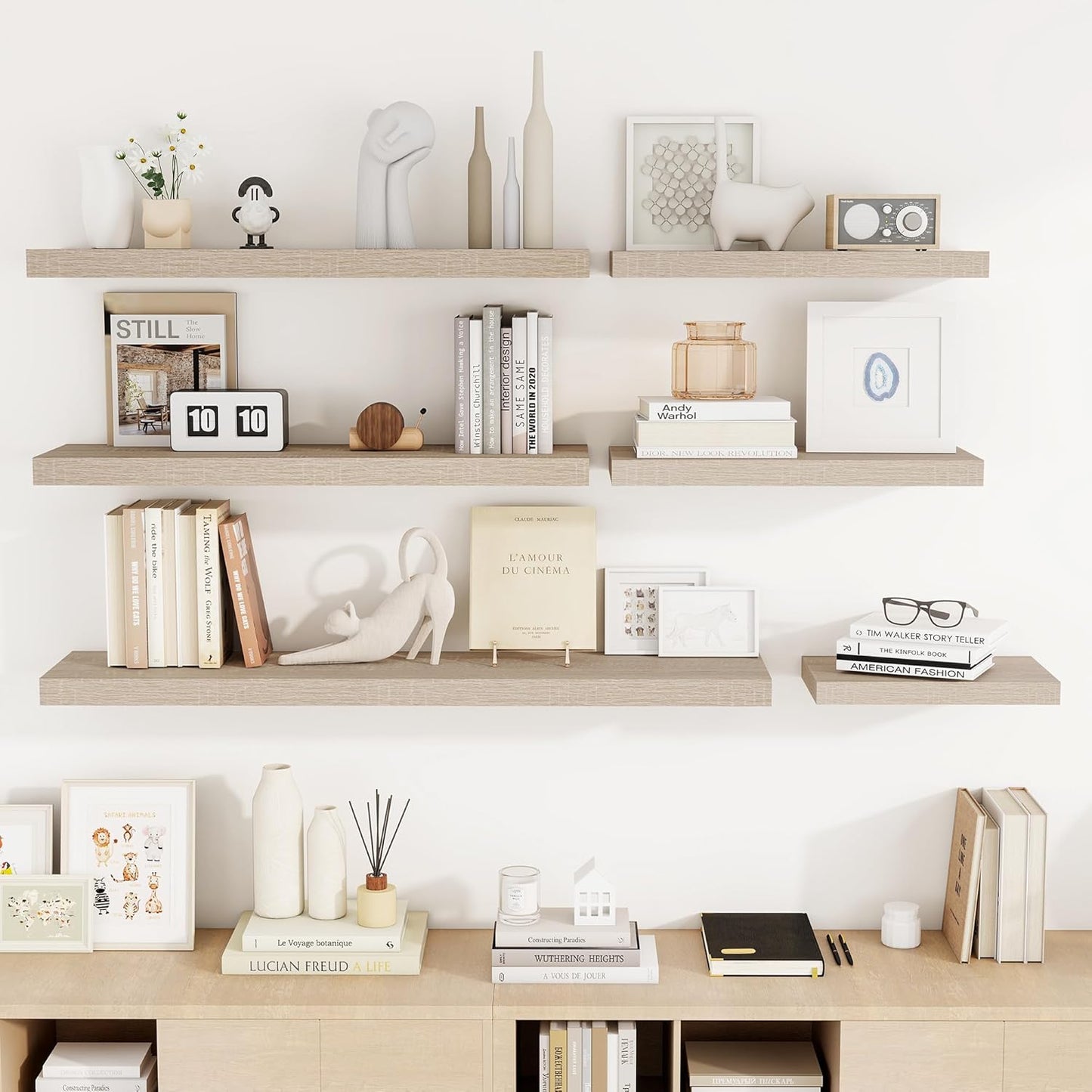 36 Inch Floating Shelves, 3D Textured Wood Grain, 36"x9.25"x1.5" Inch Deep Floating Shelves for Wall, Wooden Shelves for Bathroom, Bedroom, Living Room, Vintage White Oak