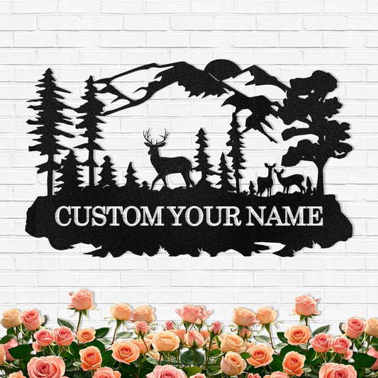 Custom Deer Metal Cabin Sign, Rustic Deer Wall Decor, Last Name Signs for Home, Custom Signs Outdoor Metal, Metal Wall Art, Hunting Decor, Hunter Gifts, Mountain Cabin Decor, Porch Sign
