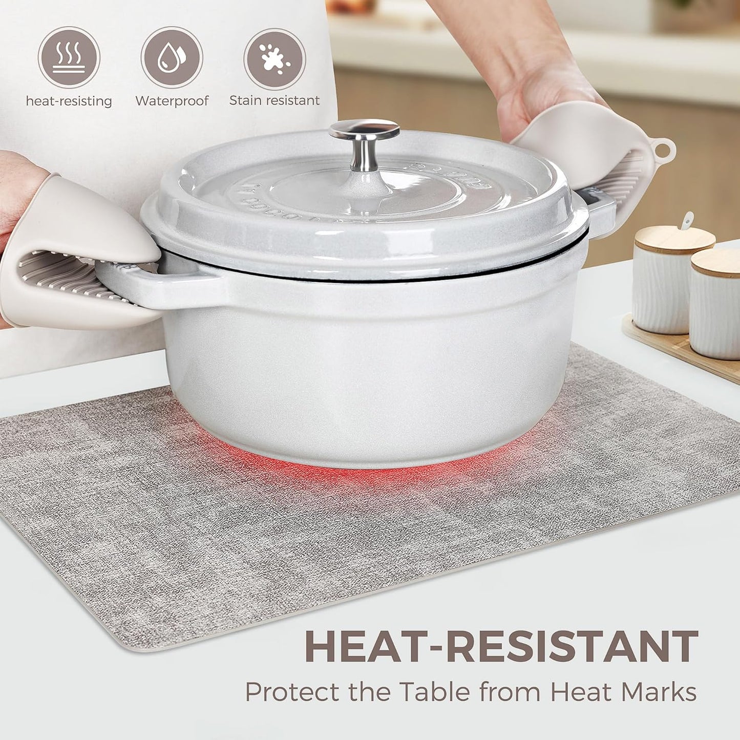 Vinyl Placemats Set of 6, Faux Leather Waterproof and Heat Resistant Place Mats, Washable Anti-Slip Table Mats with Coaster, Wipeable Placemats for Indoor & Outdoor 17" x 12" (Light Grey, Set of 6)